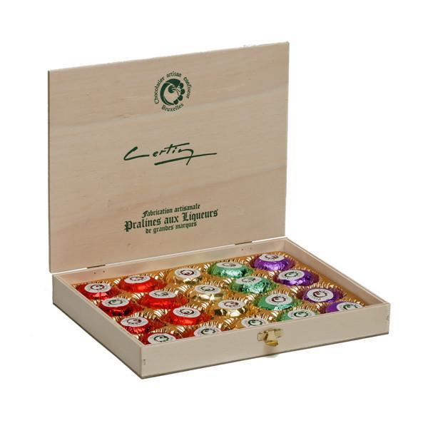 Caja de Madera con Bombones de Licor puro 250g - Valentino Chocolatier Asturias