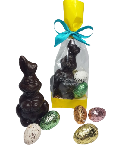 Conejo de Pascua Chocolate Negro con Huevos surtidos 155g