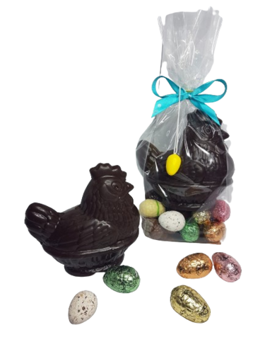 Gallina de Pascua Chocolate Negro con Huevos surtidos 300g