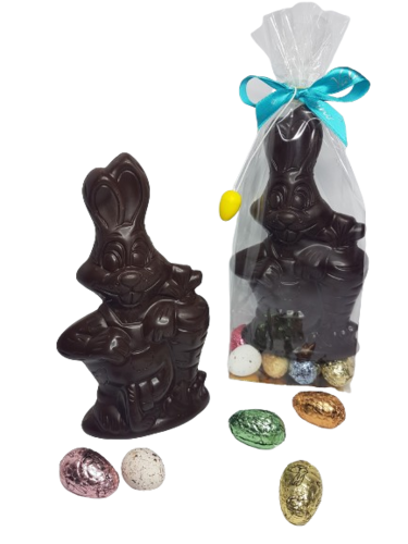 Conejo de Pascua con Zanahoria Chocolate Negro con Huevos surtidos 250g