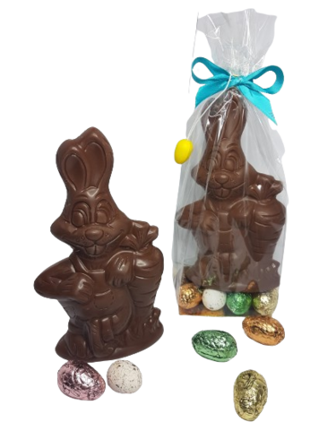 Conejo de Pascua con Zanahoria Chocolate Leche con Huevos surtidos 250g